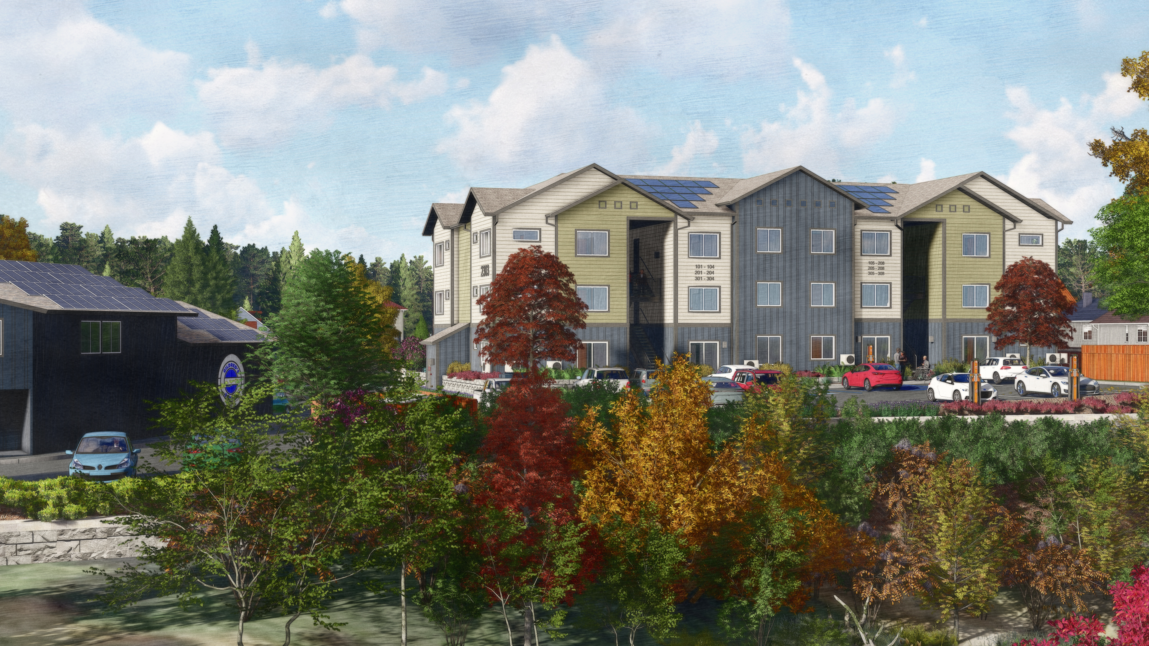 Exterior rendering of Excelsior NW Blvd residential complex