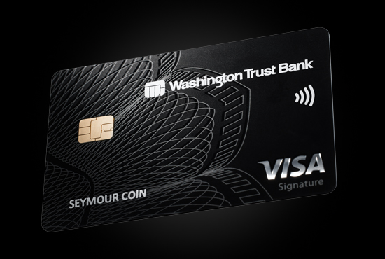 Washington Trust Bank Visa Signature card on black background.