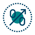 a percentage symbol with the dividing line pointing up circled by a dotted line