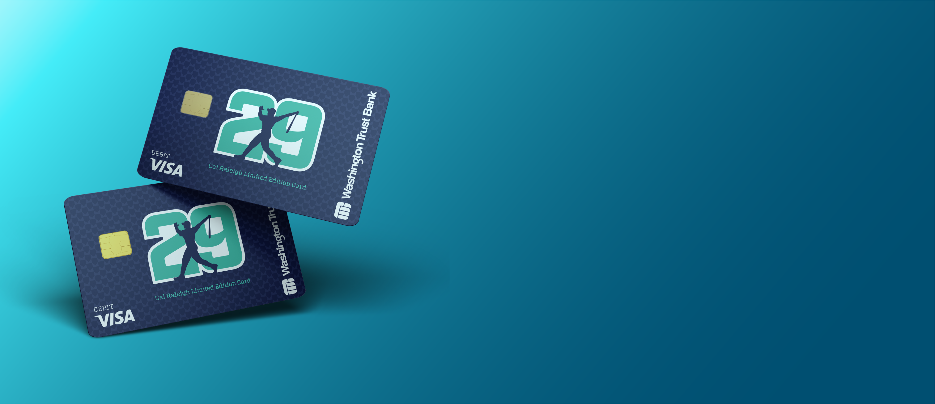 Cal Raleigh debit cards on blue gradient background